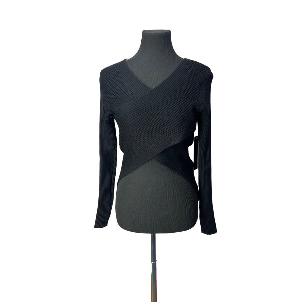 Almost Famous Black Crossover Cropped Long‎ Sleeves Women’s Size XL Top